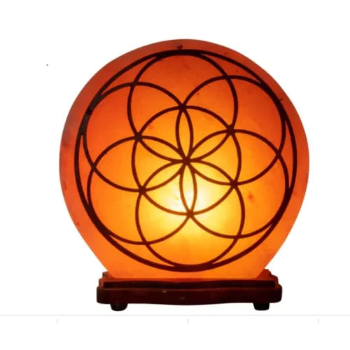 Seed of Life Salt Lamp w/Wood Carving